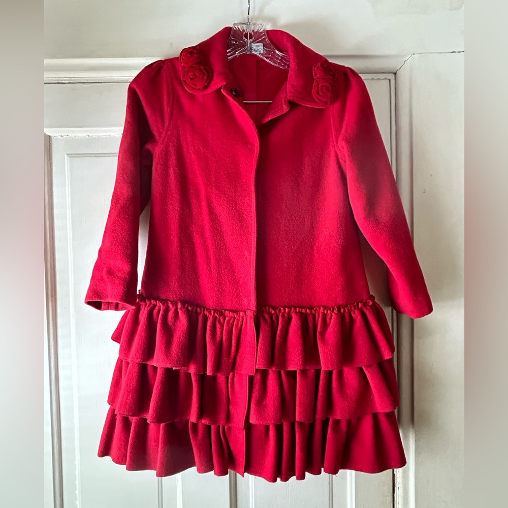 Girls 7/8 Red ruffled dress coat by Hartstrings. Great condition.